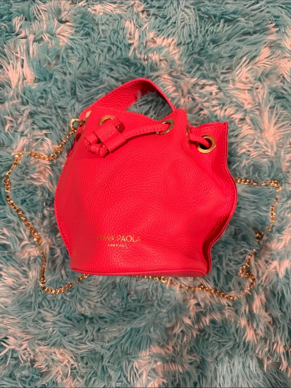 Anna Paola Luxury Italian Leather Bucket Bag Crossbody Barbie Pink